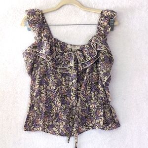 Cozy Casual Women's Purple Floral Farmhouse Ruffle Tank Top Size S‎